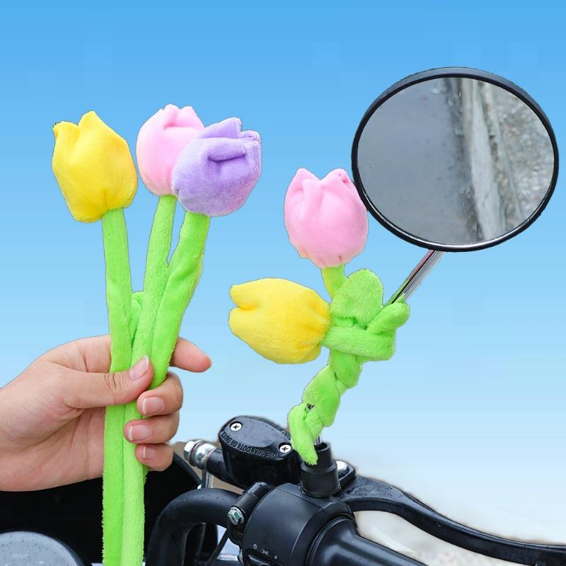 Tulip Flowers Plush Ornaments Electric Vehicle Rearview Mirror Decoration Tulip Ornaments Flexible DIY Decorative Accessories