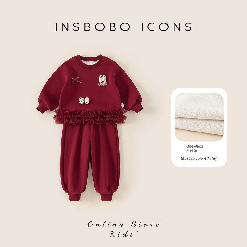 Insbobo Girls  Children s Clothing Set 2025 Winter New Children s Clothes Baby Fleece-Lined Red Children s Clothing Winter Wear Red 80