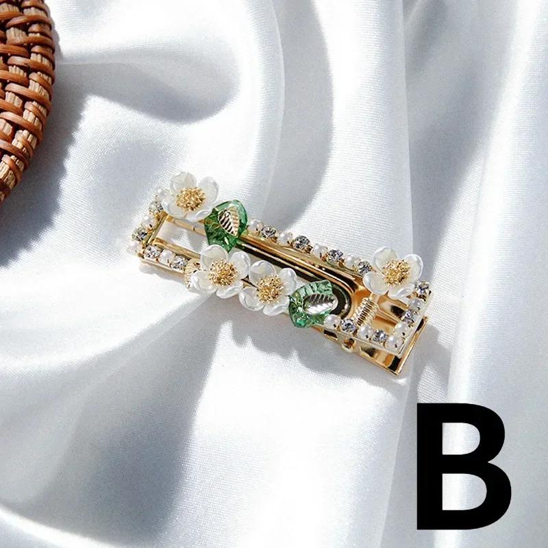 Neue Mode Weiße Blumen Blätter Perle Haarnadel Niedlich Romantisch Golden Frühling Entenschnabelspange Frauen Elegant Kopfschmuck Schmuck Geschenke