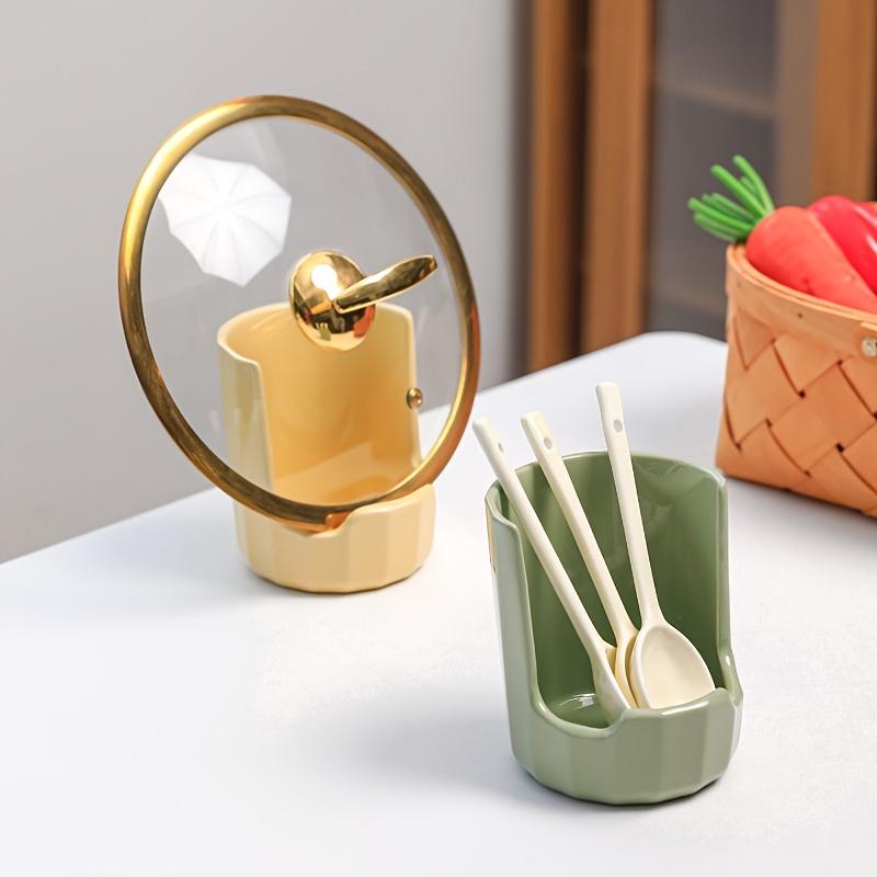 Ceramic Pot Lid Rack with Integrated Spoon, Knife . Chopstick Storage - Durable Kitchen Organizer for Home Cooks, Space Saving Design for Easy Access
