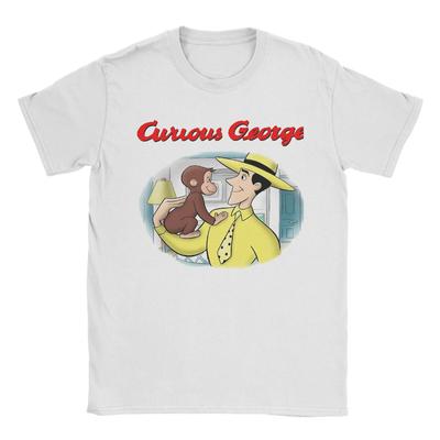 Vintage Curious George  T-Shirt Men's Cotton Short Sleeve Cute Cartoon O-neck Summer Top Tee