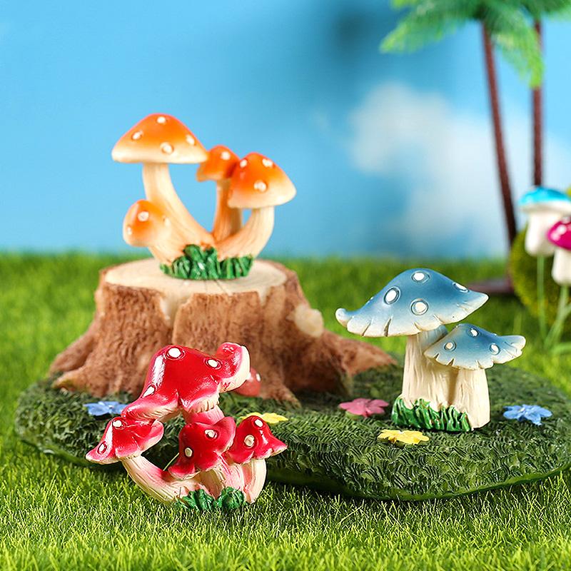 Simulation Mushroom Miniatures Fairy Garden Moss Terrarium Resin Crafts Decorations Garden Artificial Bonsai Landscape Ornaments