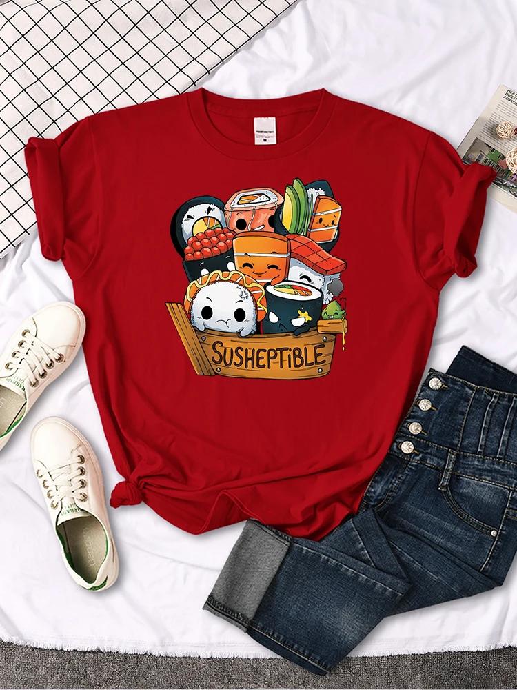 Kawaii Delicious Food Sushi Babys Style Print Women T Shirt Summer Fashion Tops Fashion Tee Shirts Loose Soft Female T Shirts