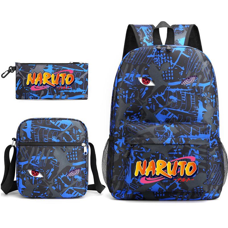 Naruto Starry Sky School Bag Three-Piece Shoulder Bag Pencil Case Anime Cartoon Backpack Male