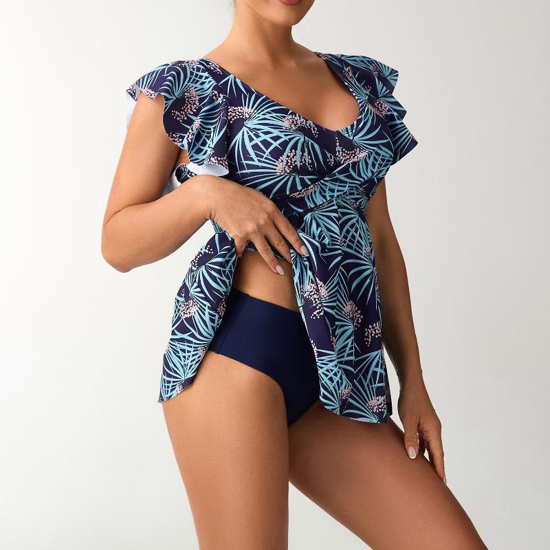 Women Conservative Split Skirted Tankini Two Piece Swimsuit Bathing Suit
