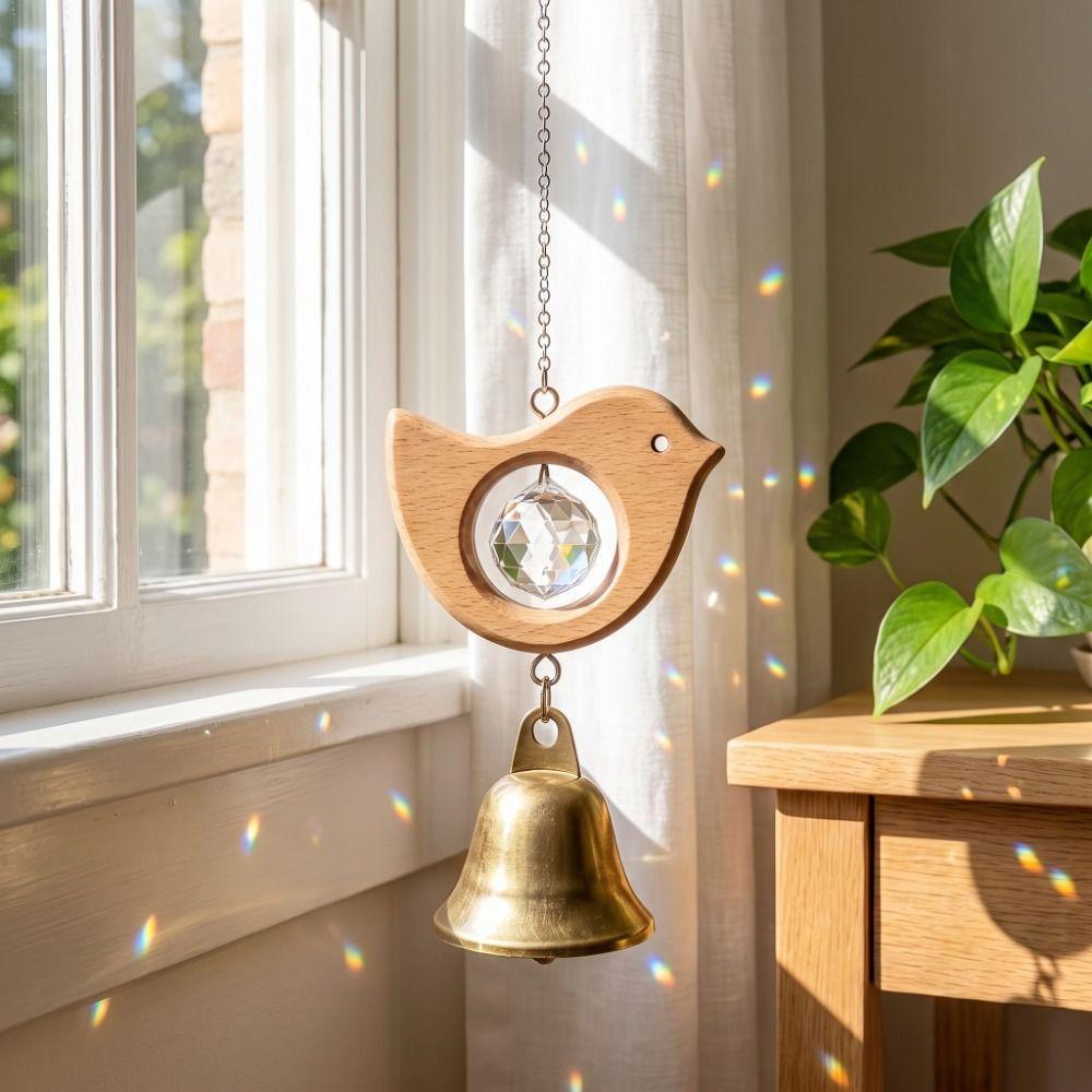 Crystal Prism Wind Bells Wooden Hanging Ornament Creative Bird Wind Chimes Home