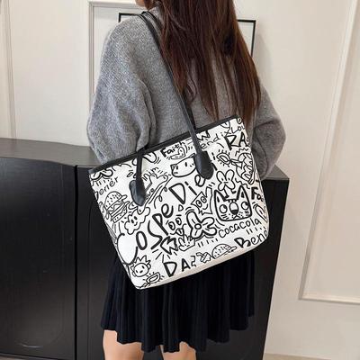 Korean Minimalist 2025 Cute Graffiti Canvas Crossbody Bag – Large Capacity, Casual & Stylish