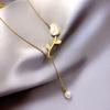316L Stainless Steel New Fashion Upscale Jewelry Shell Pearl Tassel vintage Tulip Charms Chain Choker Necklace Pendant For Women