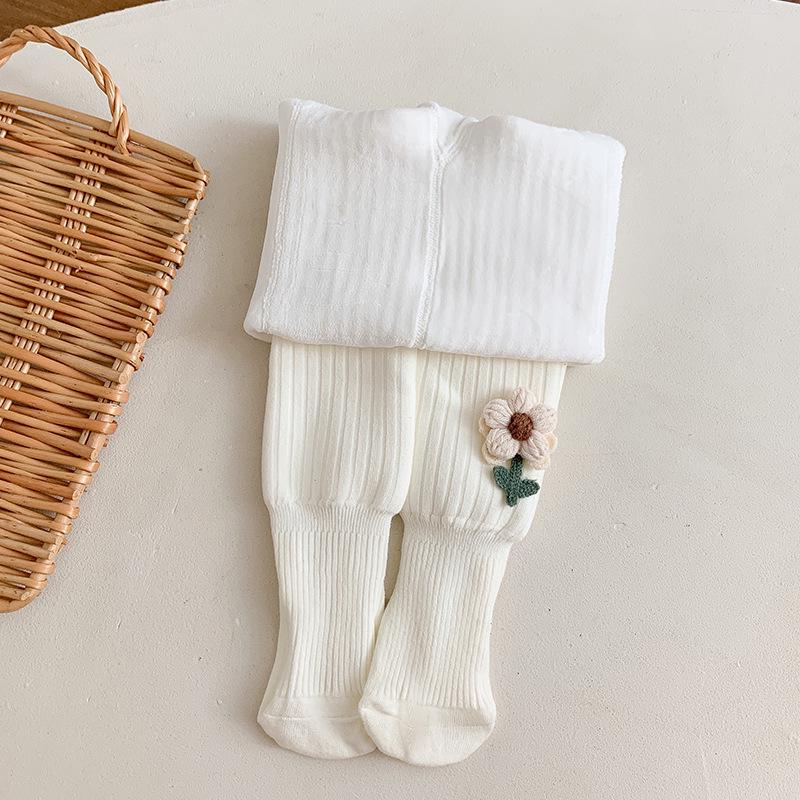 Mädchen Leggings mit Blumenmuster, warm gefüttert mit Samt: Kuschelige Herbst-/Winterstrumpfhosen für Babys und Kleinkinder