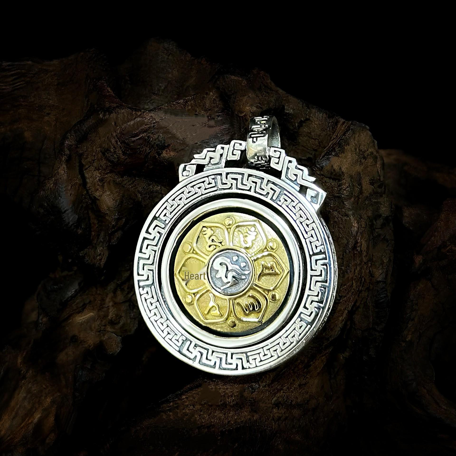 

Oxidized S925 Sterling Silver Rotating Mantra Pendant - Ethnic Style Charm S925 Silver