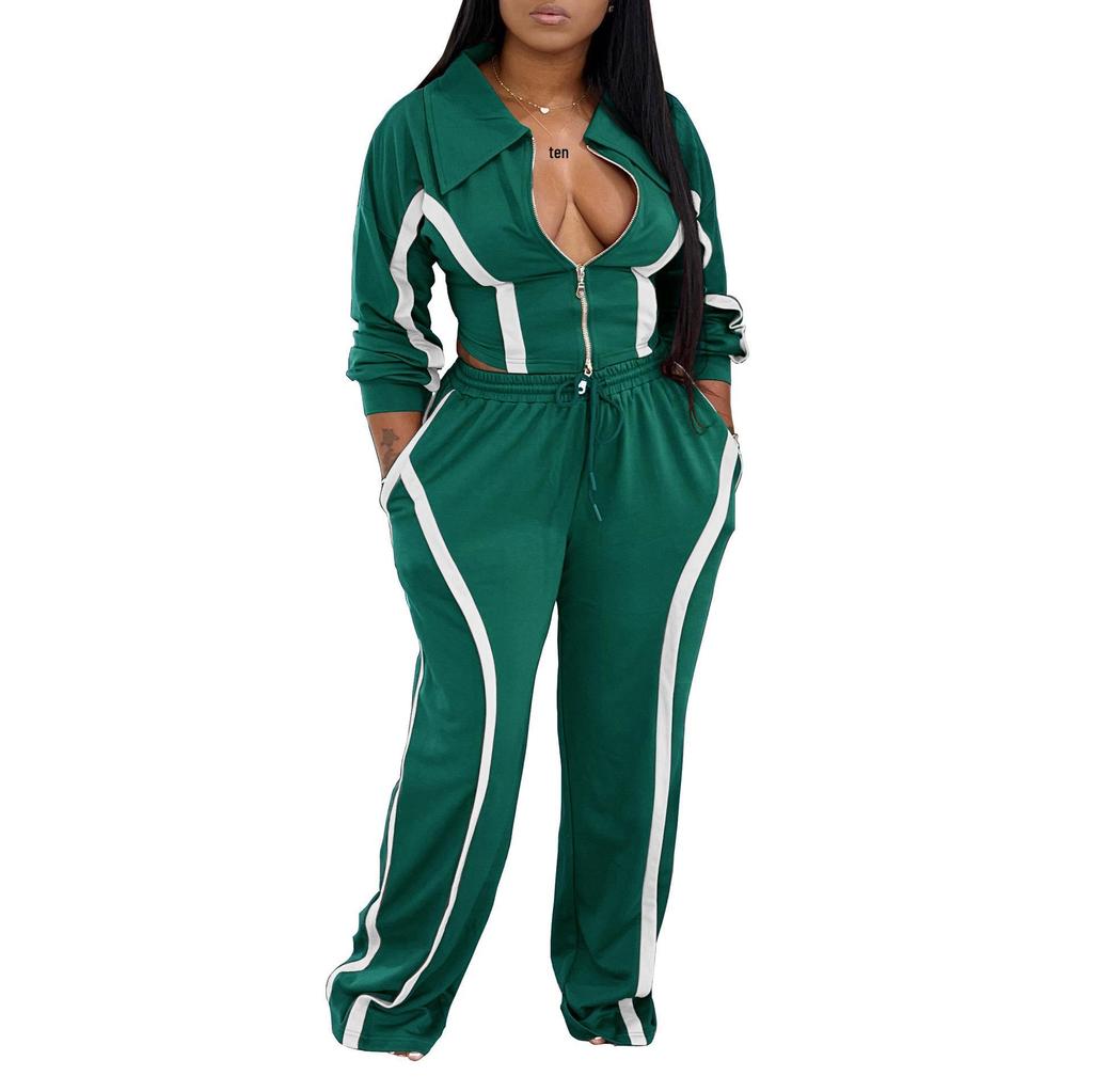 AL335 Women's Autumn/Winter Sports Suit: Cotton Jacket & Sweatpants Two-Piece Set