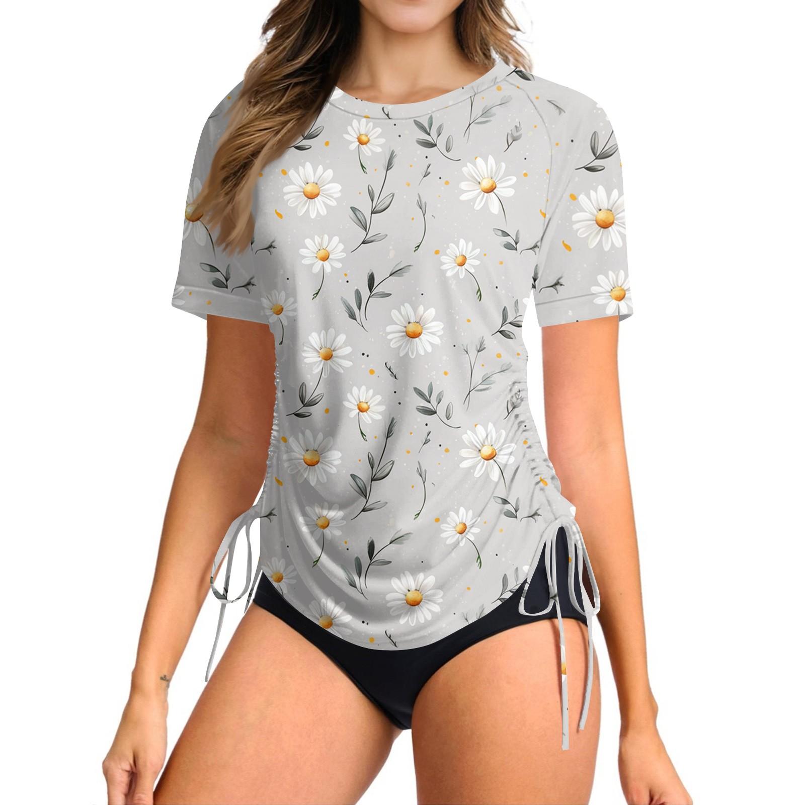 

Женский купальник с короткими рукавами для защиты от солнца с принтом, легкий регулируемый купальник на шнуровке XL