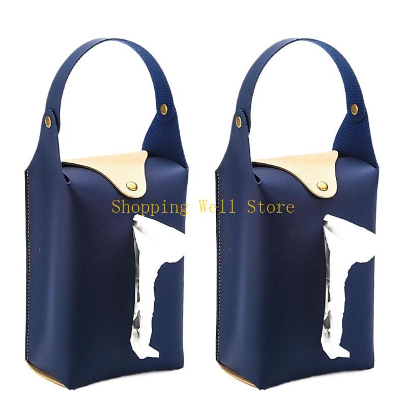 

KX4B Set Of 2 Stylish PU Leather Tissue Holder for Car Interior Living Room Paper Towel Dispenser Convenient Tissue Box
