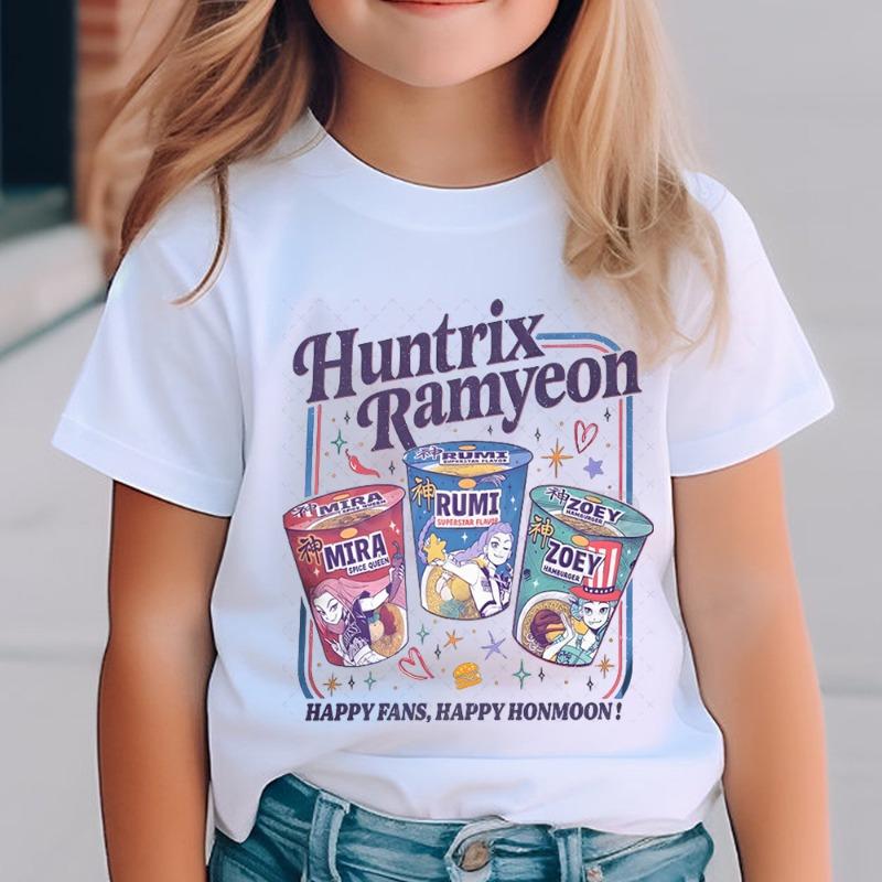 Cute Cartoon Kpop Demon Hunters Huntrix T-shirts Summer Boys Girls Short Sleeve Round Neck Tops Anime Kpop Demon Hunters Tshirt