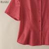 ZANZEA Women Casual Turn Down Collar Short Sleeve Grid Print Blouse