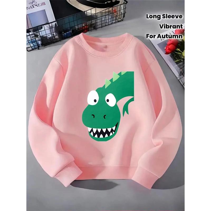 European sizes Kids' Crewneck Sweatshirt - Green Dragon Face Pattern Print , Sportswear And Casual Wear, Soft And Comfortable, Children's Clothing