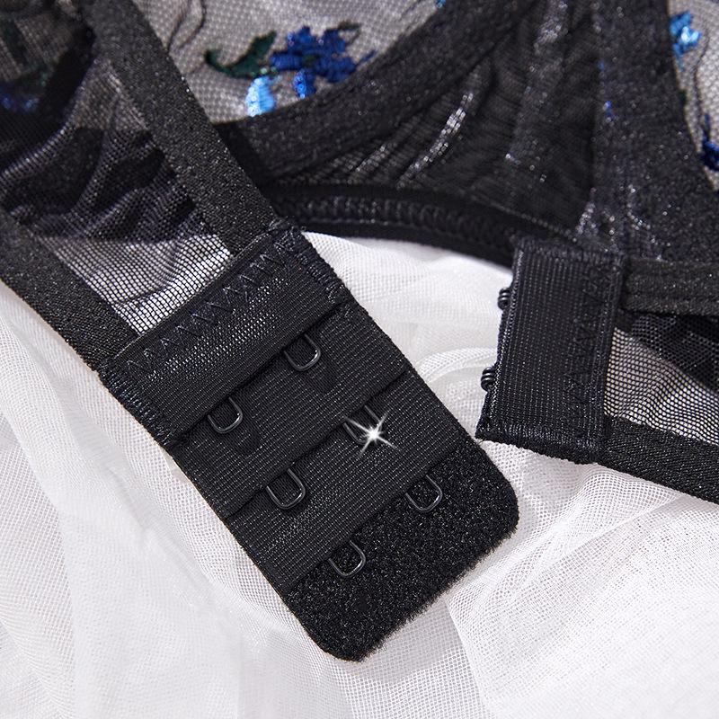 Flirtatious Blue Mesh Embroidered Lace Bra: Sexy, Breathable, Thin Style