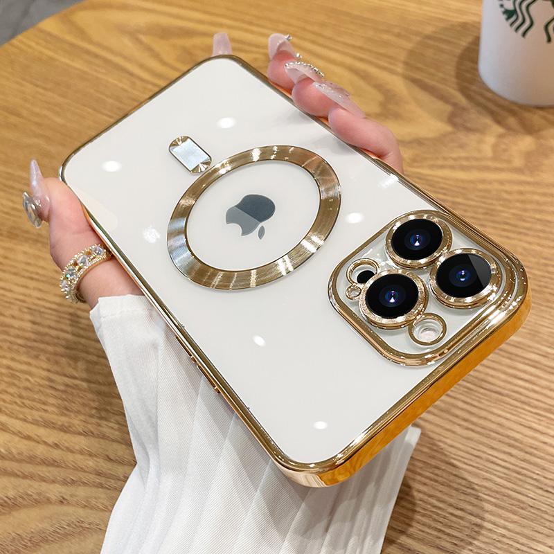 Fashion Plating Magnetic Soft Case For Magsafe For iPhone 15 14 Plus 11 12 13 Pro Max Wireless Charging Case With Lens Protector