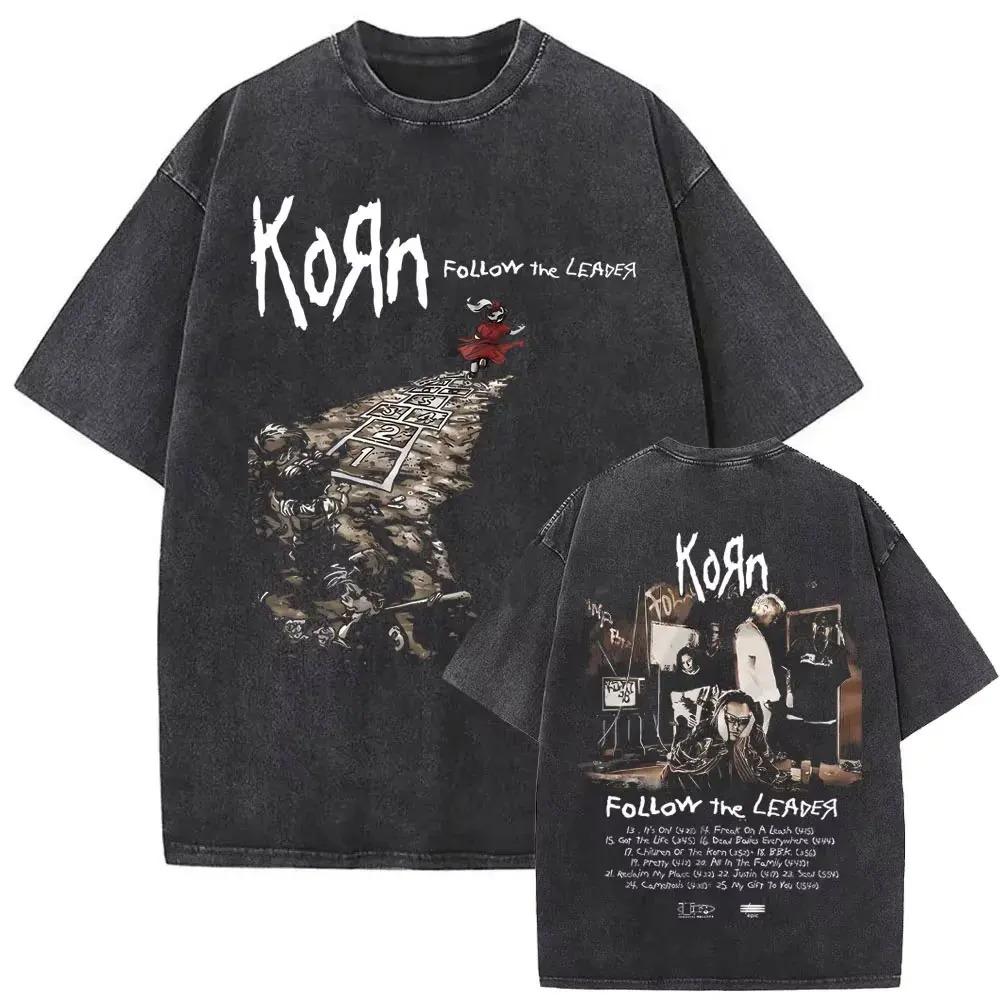 

Hot Sale Rock Band Korn Classic Poster Print Vintage Washed Cotton Tshirt Unisex Women Summer New Tee Loose Casual Oversized Tops S