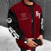 Men's Alphabet Print Baseball Collar Bomber Jacket Loose Casual Sports Long-sleeved Varsity Jacket Suitable for Autumn and Winter