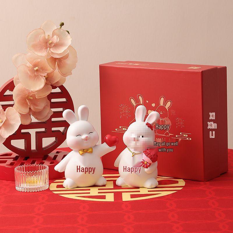 Creative Rabbit Figurine: Festive Newlywed Gift & Decoration for Couples
