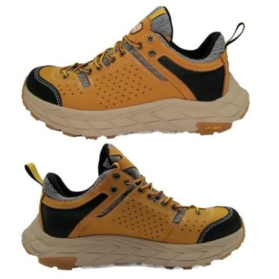 Rikouyuu Gore-Tex Hiking Shoes Sneakers Men Trekking Waterproof Thick Sole 5cm High-quality Cow Leather Mid-cut Wide Round Toe Lightweight Cushioning