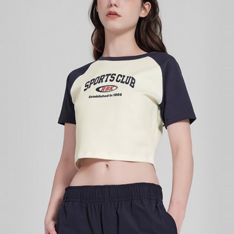Reebok Color Block Knit Round Neck Short Sleeve T-Shirt Women Tops Navy-Blue White 24SRC406WGN2