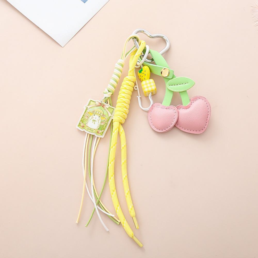 Heart Buckle Cherry Keychain Bowknot Fruit Style Charms Leather Cherry Pendant  Birthday Gift