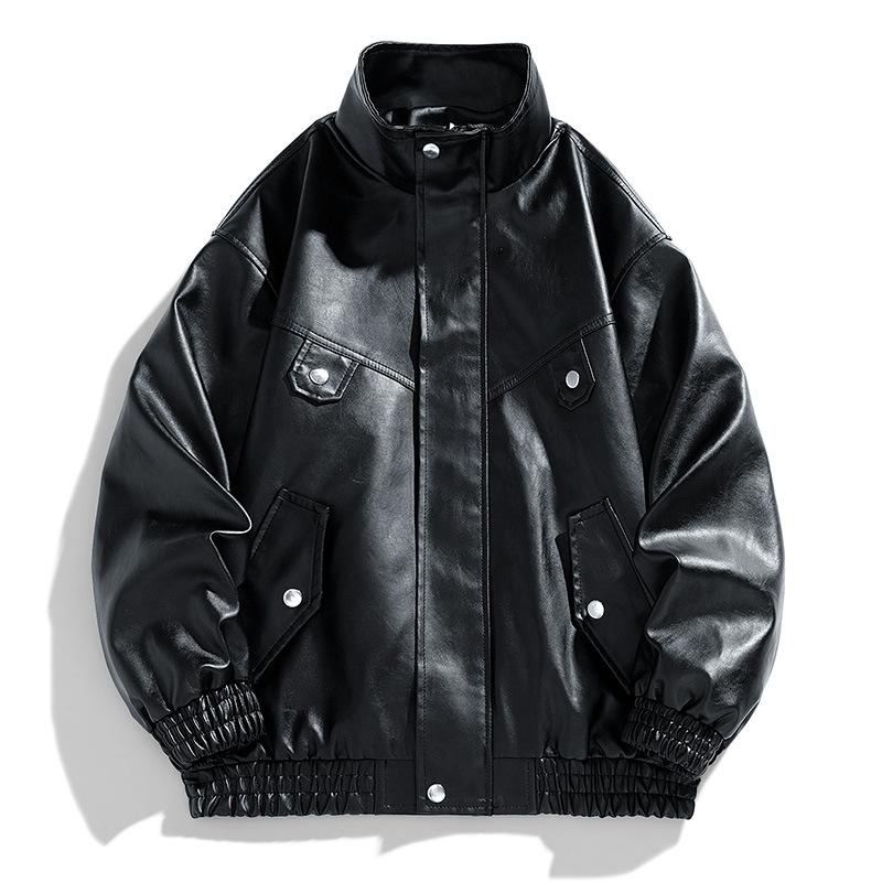 PU Leather Jacket Men's Jacket Spring and Autumn New Stand-up Collar Locomotive Clothing Versatile Trend Casual Jacket Men