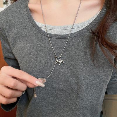 Fashion Simple Pulling Pony Pendant Necklace Versatile Metal Sweater Chain Pendant Necklace Jewelry Accessories Gifts