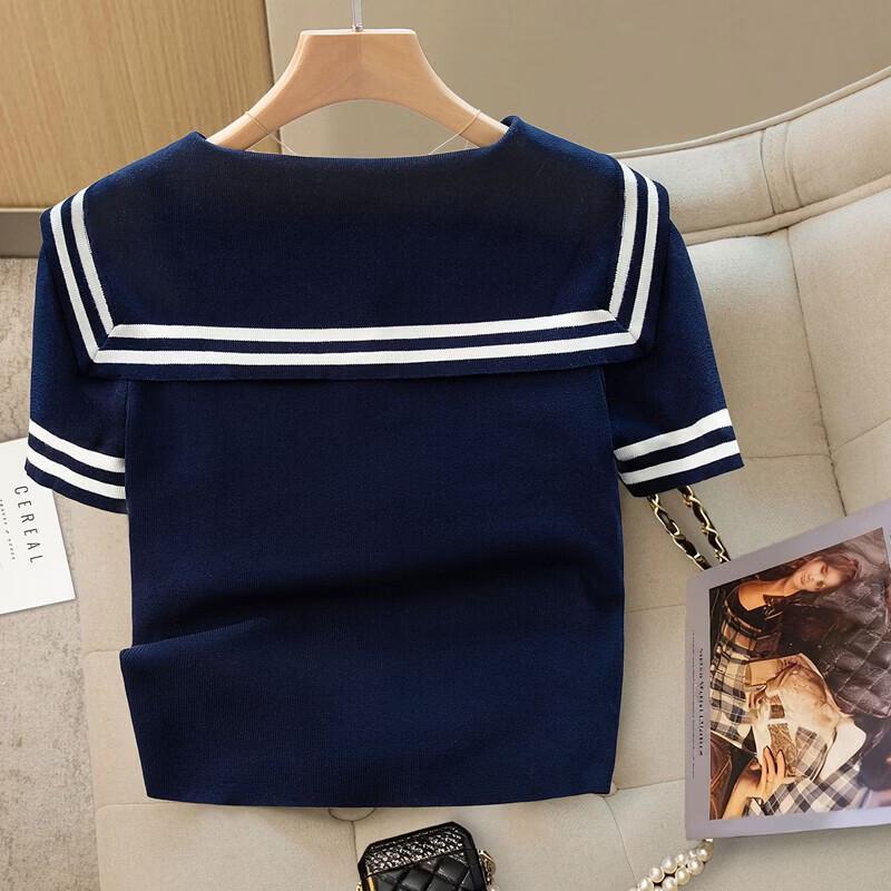 Cypress House Women's Striped Sailor Collar Slim-Fit Short Sleeve T-Shirt