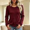 Women's Round Neck Long Sleeve Top, Color Slim Fit Blouse with Trim Sleeves for Casual Wear