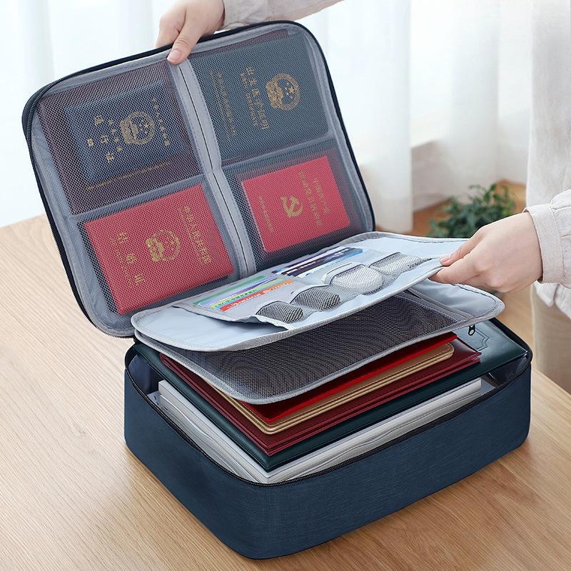 Household Multi-Layer Document Storage Box for Certificates, Passports, Cards. Multi-Function File Storage Bag for Family