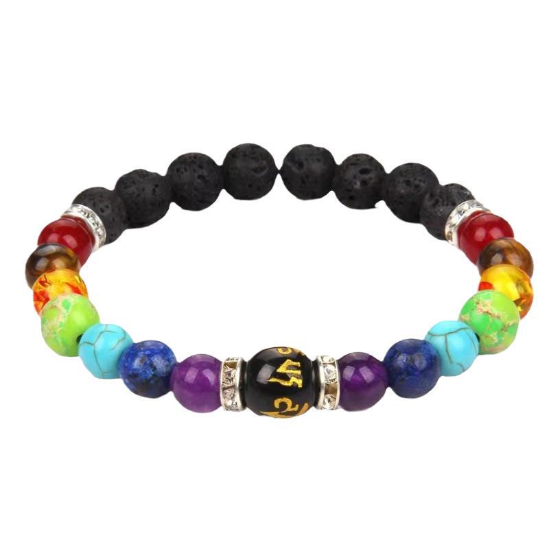 Popular Women's Lava Stone & Seven Chakra Yoga Energy Bracelet with Six-Character Mantra Beads