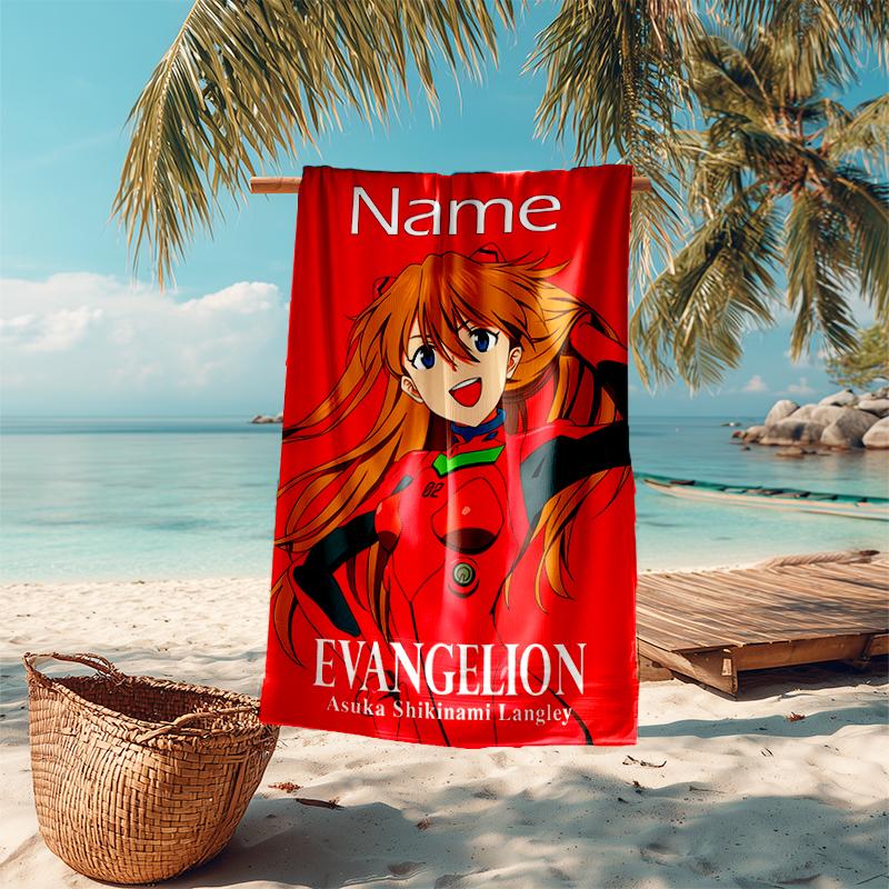 Personalized customized proof beach towel with Asuka Langley Soryu pattern - soft, absorbent, quick-drying, perfect swimming, camping&bathing