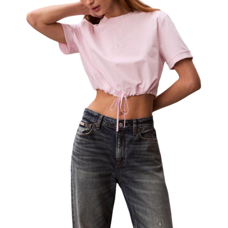 Calvin Klein Short Sleeve Solid Color Round Neck Crop T-Shirt Women tops 47F231G-8Z6