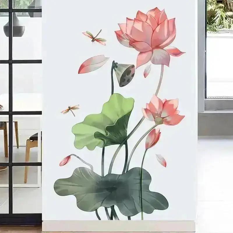 Creative Bedroom Decorative Wallpaper Lotus Dragonfly Wall Sticker Living Room Wall Background Home Decor Removable Art Sticker
