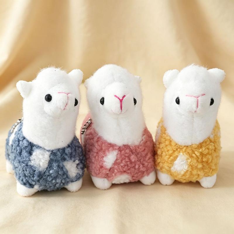 Fluffy Gradient Stuffed Alpaca Keychain Plush Durable Metal Clasp Cute Bag Charm for Daily Wear Accessory