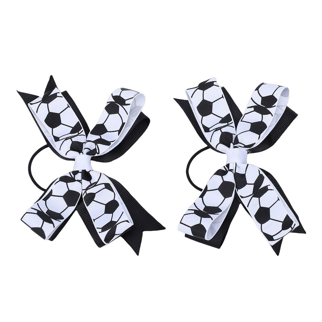 2pcs Soccer Bow Hair Ties Sporty Bow Cheer Ing Elastic Hair Bands Soccer Accessories for Girls Black