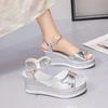 Fashion Women Platform Sandals 2025Summer Pearl Transparent Rhinestones High Heels Buckle Fashoin Ladies Wedge Sandals Beach Shoes