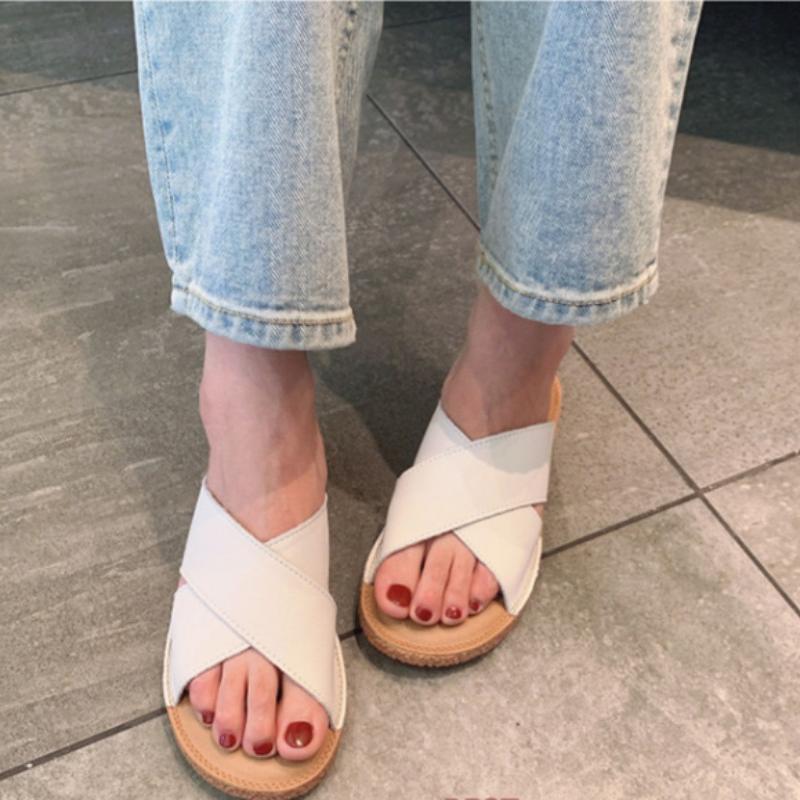 fashion 2024 Women's Shoes Fashion Buckle Women's Sandals Summer Solid Color Outdoor Flat Casual Women's Beach Sandals