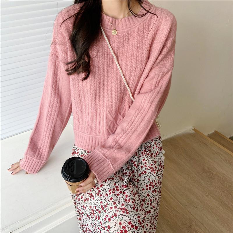 Sweaters Women Autumn and Winter Outer Wear Loose Knitted Sweater Solid Color Pullover Twist Bottoming Top