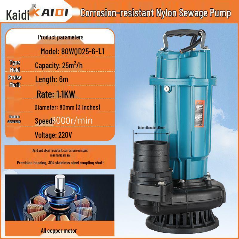 220V High Head Acid & Alkali Resistant Submersible Sewage Pump for Corrosive Environments