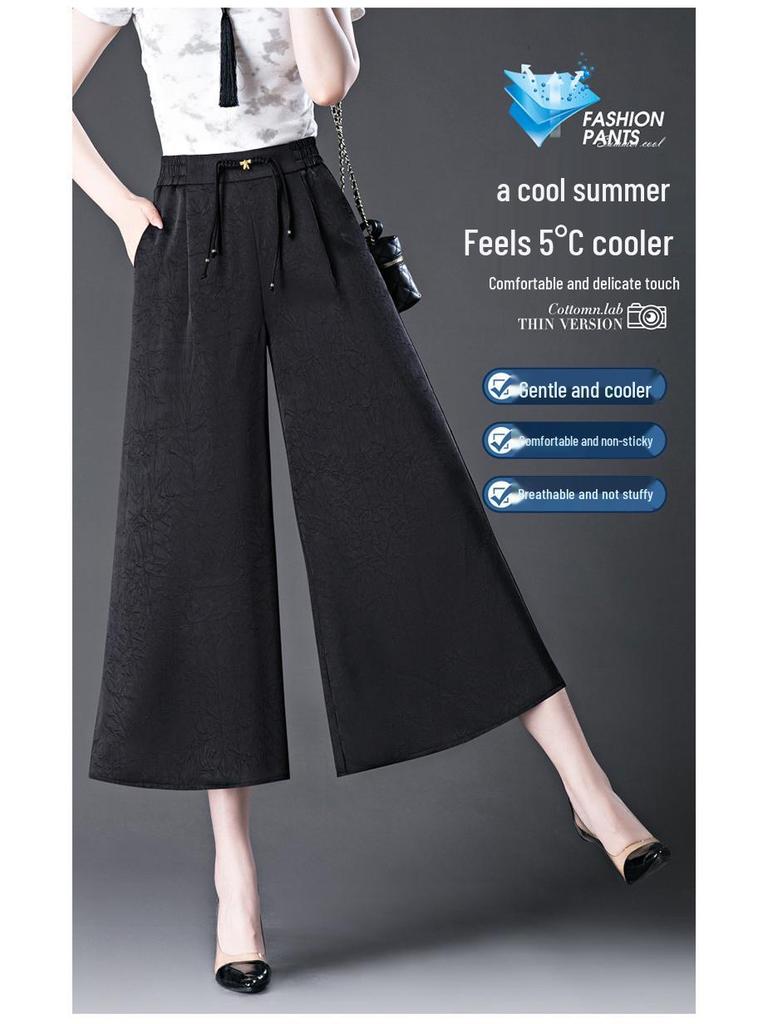 2024 Women's High Waist Drapey Wide-Leg Skirt Pants - Summer Plus Size, Eight-Point Length for Casual, Middle-Aged Style