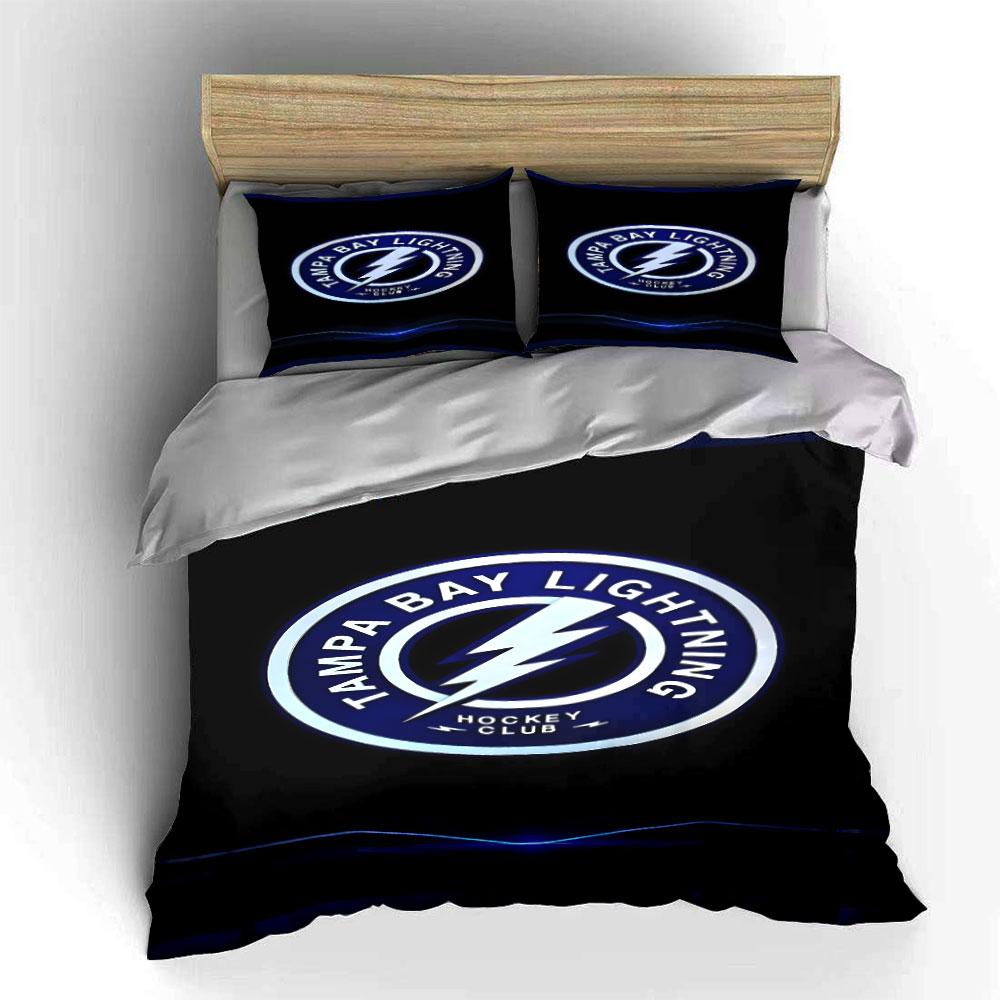 Tampa Bay Lightning Hockey Logo Design Print Bedding Set Duvet Cover Pillowcases (1* Duvet Cover 2* Pillowcases Do Not Include Comforter)