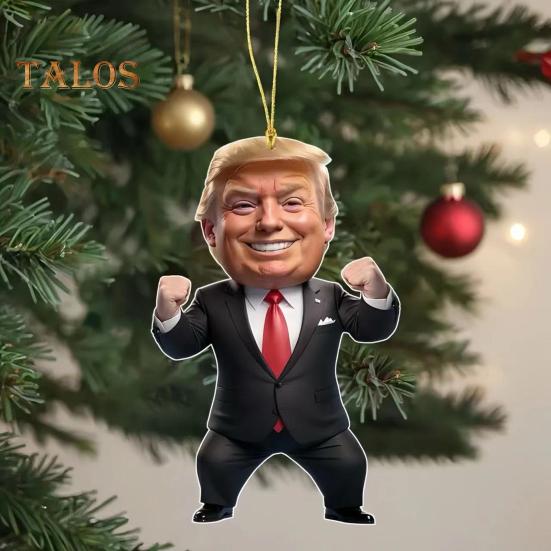 7 Stück Trump-Weihnachtsornament, 2D-flaches Acryl, Cartoon-Trump-Hängeornament, Weihnachtsbaum-Dekoration, Rucksack-Behang, Geschenk für Trump-Fans