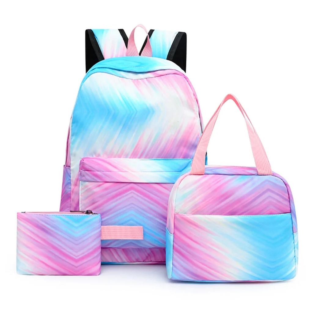 Zaino con cravatta Zaino per studenti Borsa per laptop Borsa per libri Set da 3 pezzi Lunch box termico