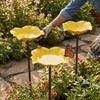 Iron Floral Sculpture Bee Watering Station Rust-resistant Wavy Curved Petal Butterfly Water Feeder UV Resistant Handcrafted
