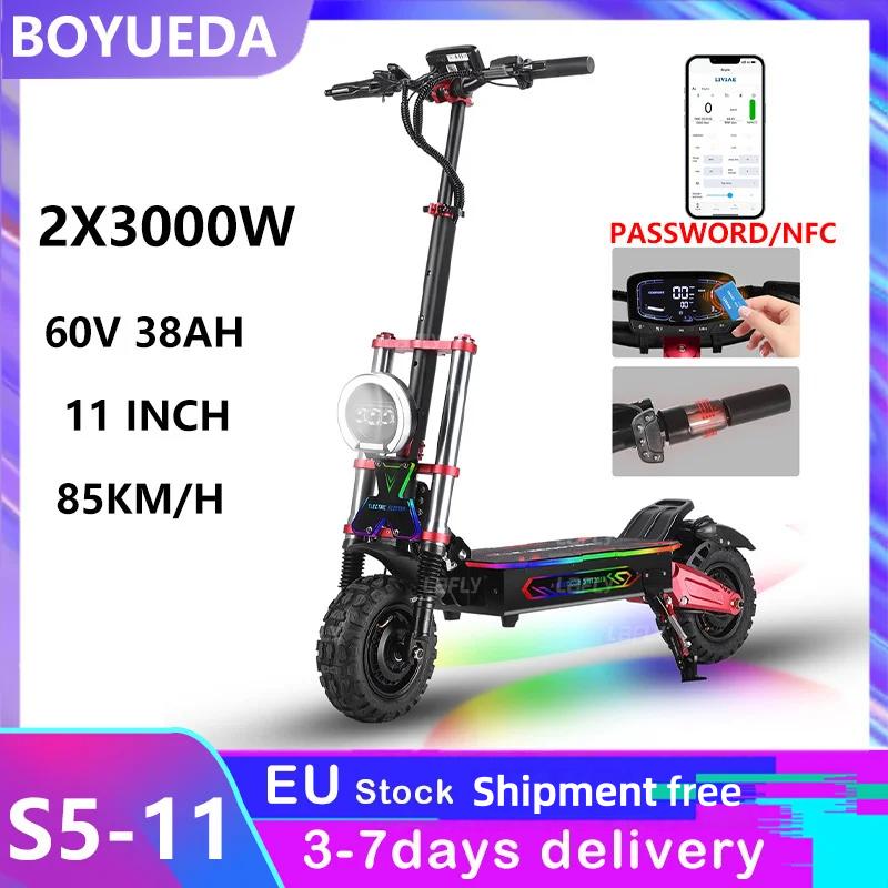 BOYUEDA S5 E-Scooter 6000W Motor 60V38AH Battery Bluetooth APP Connection Electric Scooter Smart NFC Function 11" Off-Road Tire