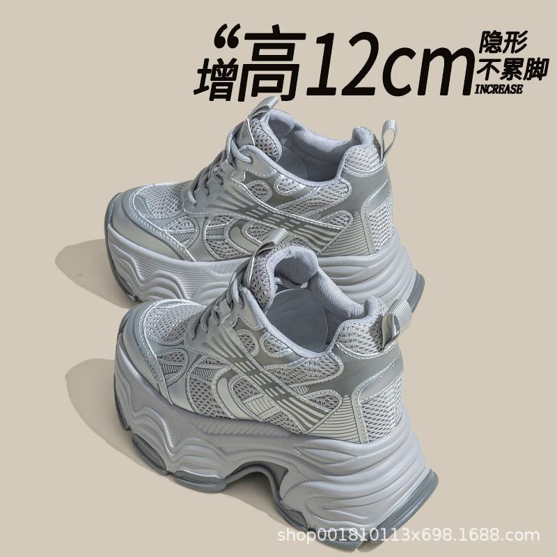 Inner Heightening Women's Shoes 12cm New Breathable Dad Shoes Platform Mesh Small Sports Casual Shoes Women A2513